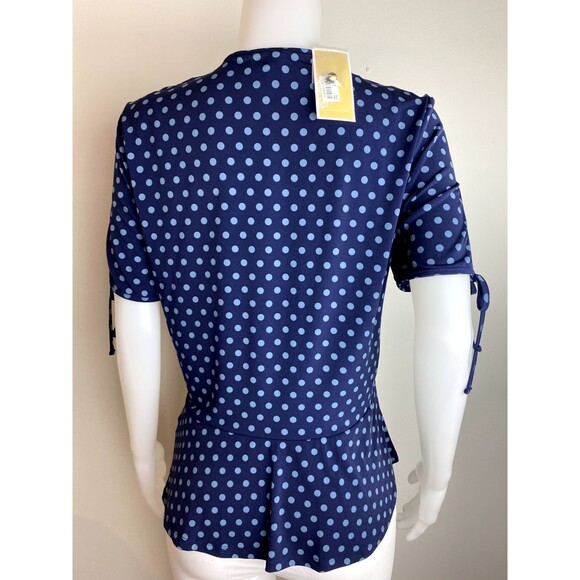 F. Michael Kors Top Size XL Polka Dot Multicolor Blue Top  V Neck. NWT $79 - Picture 2 of 7